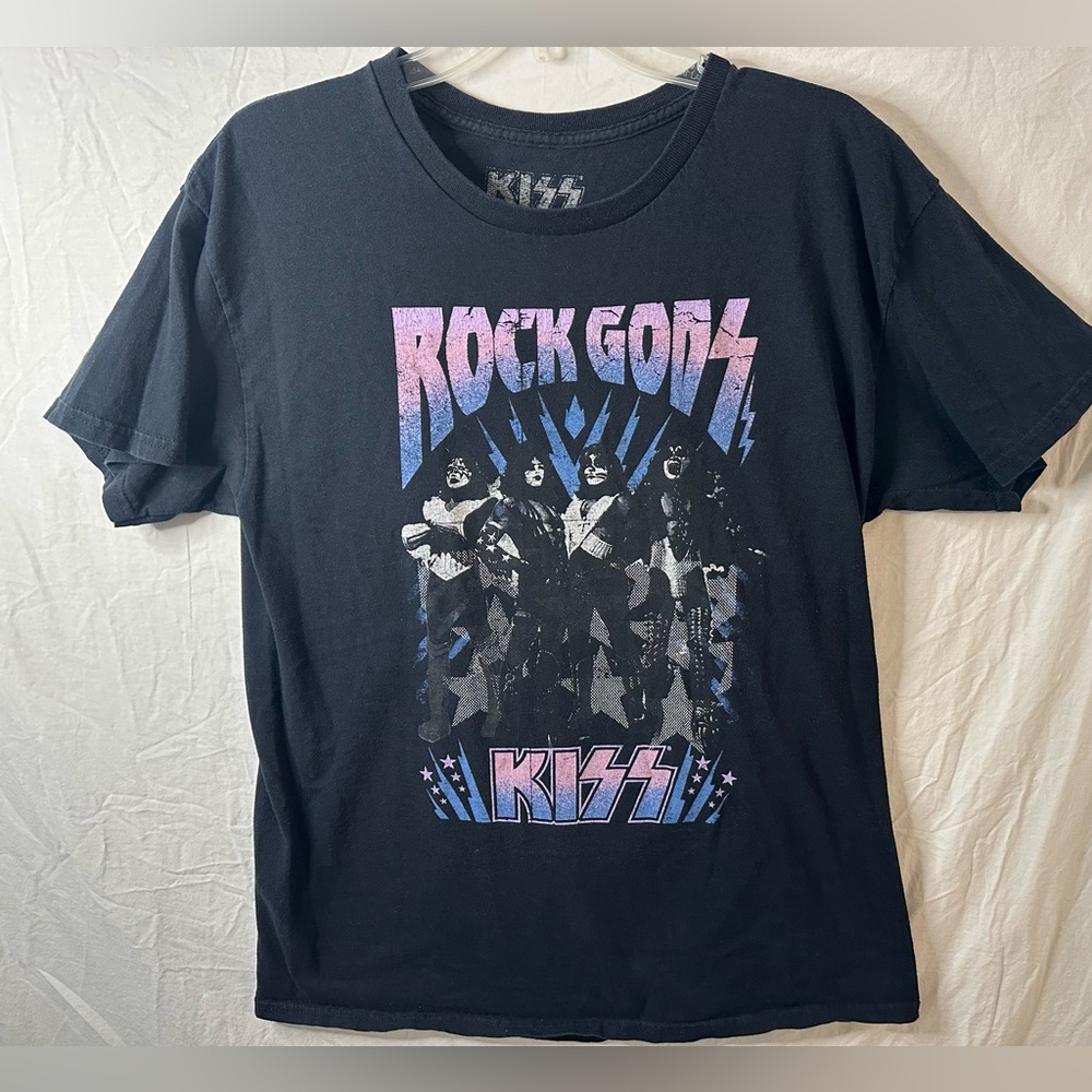 KISS Rock Gods Graphic Band Tee Black Vintage Style T-Shirt, L